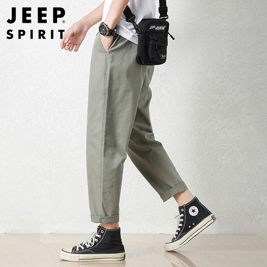 JEEP SPIRIT Jeep casual pants men's spring and summer cropped pants men's sports thin ice silk loose straight trendy men's pants