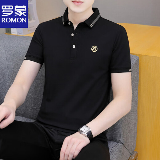 
ROMON solid color lapel short-sleeved polo neck handsome men's summer fashion trendy T-shirt top youth new half-sleeved T-shirt White QY682 No pilling Breathable M Weight 100-120 Jin [Jin equals 0.5 kg]