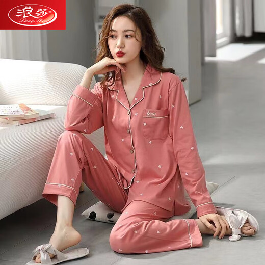Langsha Pyjamas für Frauen, Herbst reine Baumwoll-lange Ärmel, Vollwatte Frühlings- und Herbst-Sommer-Sommerdünn-Strickjacke Home Clothing Set Sommer 844 m (80-100jin [Jin ist 0,5 kg])