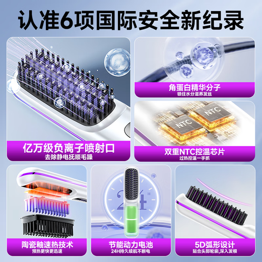 Jingyan selects good products, wireless hair straightening comb, negative ions do not damage hair, mini portable electric comb with inner buckle, fluffy curling and straightening for lazy people, dual-purpose short hair management tool for high skull, taro purple, 500 million negative ion hair care + dual-purpose curling and straightening, electric hair comb, birthday gift, gift to best friend, gift to wife, gift to girlfriend on Valentine's Day