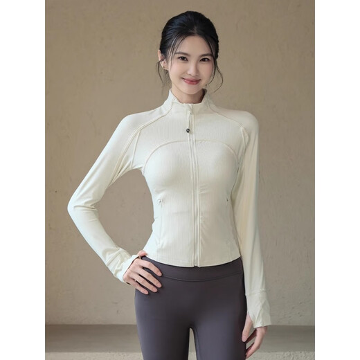 LULUUVTTOH Yoga Wear Jacket Women's Autumn and Winter New Ribbed Sports Top Long Sleeve Running Pilates Training Fitness Wear Women's Wild Berry Color M