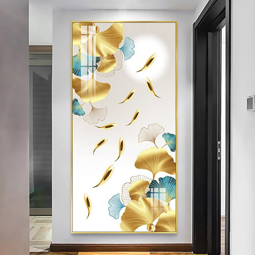 Einfache moderne Eingangswanddekoration Gemälde Jiuyu Bild Licht Luxus atmosphärische Kristallporzellan Diamant-Laid Gang Wandmale Txmg11152 70*140 Wandbreite 90-100 cm elegantes schwarzes Aluminium Composite