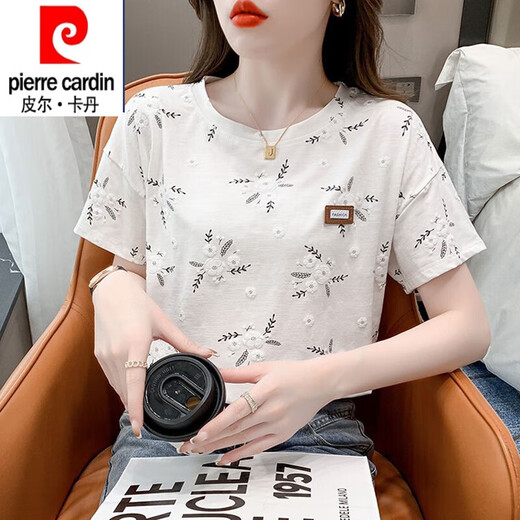 皮尔卡丹（pierre cardin）纯棉短袖T恤女夏季24新款内搭白色打底衫韩版宽松百搭垂感上衣 1397白色+1396白色 L (111-125)