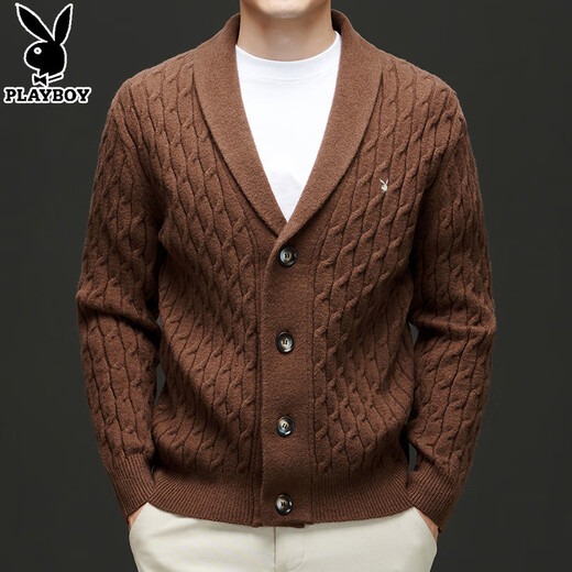 Playboy Cardigan Herren Winterjacke Männer vielseitiger dicker Nadelwolle Pullover vielseitiger gestrickter Pullover verdickter Männer Outerwear Faden schwarz 3xl 185