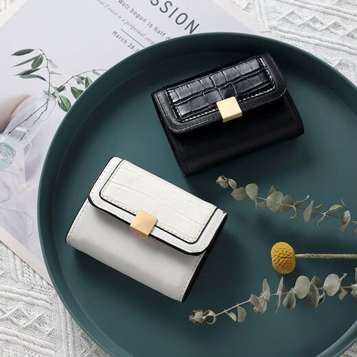 Qiaoyi Krokodilmuster Multi-Card High-End-Kurzmodell kleiner und tragbarer Kartenbeutel für Frauen Brieftasche Nischen-Design-Zertifikat-Beutel [Schwarz]