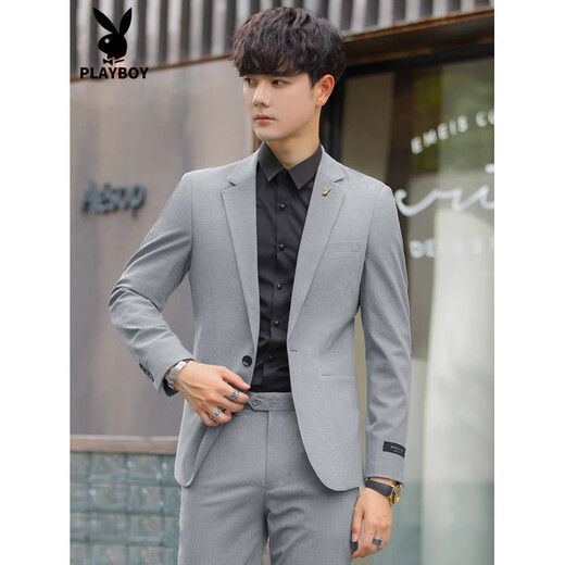 Playboy suit suit men's casual jacket spring and autumn business formal wear high-end groomsmen suit wedding suit suit for men black single suit 2XL 180 recommended 130-145 Jin Jin equals 0.5 kg