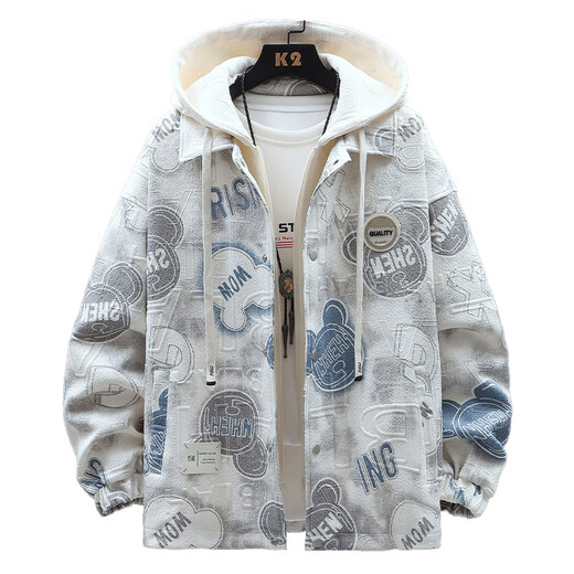 
Baoming jacket men's fake two-piece hooded autumn and winter style velvet printed jacket men's trendy brand teenager spring and autumn workwear jacket W9903 Bear XL (about 140~160 Jin [Jin equals 0.5 kg] can be worn)