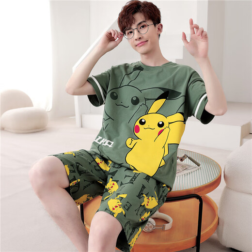 Langsha Pyjamas Herren Sommer Baumwolle kurzärmelige Shorts Thin Teenager Herren Hauskleidung Sommer Großgröße kann außerhalb von WB1355 m Standard empfohlener Größe 168-175 Gewicht 120-1 getragen werden