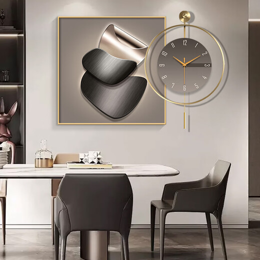 Xiaoxiao peinture horloge moderne Light Luxury restaurant peinture décorative avec horloge horloge haut de gamme horloge horloge salon canapé fond art table de table de table zp4867 + zp4873 [peinture géométrique d'horloge] peinture de 24 pouces 60 * 60 + horloge 60 * 60 cadre noir