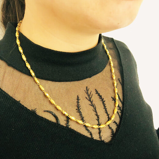 Kuang Yi Authentic Today Gold Pickup Hong Kong Authentic 24k Pure Sand Gold Necklace Domineering Olive Extended Version Versatile Olive Ball Beads Spacing 5mm