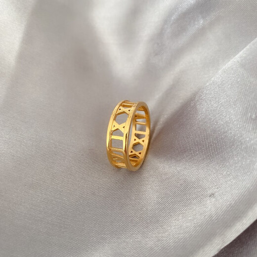 QUAMER old phoenix gold store style gold titanium steel ring women's non-fading index finger European and American personality fashion Roman numeral hollow US size 6