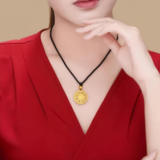 Ya Ge Hong Kong Gold Store Eight Treasures Compass Gold Pendant Gold Pack Silver Fortune Lock Shenzhen Shuibei Necklace Men and Women Couple Model Heirloom Eight Lucky Pendant (Black Rope) Gold 1.