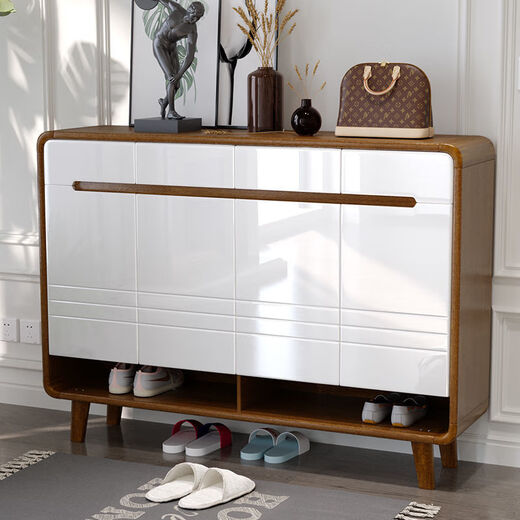 Qubainian's new walnut color solid wood shoe cabinet new Chinese style entry door all-in-one storage cabinet home entrance porch 120X345X1020 walnut color solid wood model complete delivery