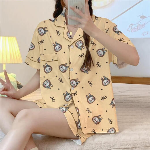 Catman 2025 New Cartoon süße kurzärmelige Pyjamas Drei-teilige Set für Außen 14126# Labubu Kurzärärmelte + Shorts + Hosen 2xl 125-145Jin [Jin entspricht 0,5 kg]