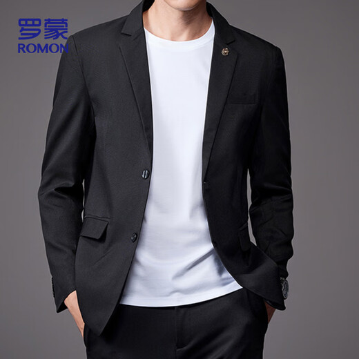 ROMON suit men's fashion two-button single suit men's jacket business casual suit men YT2088 black XL