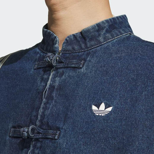 阿迪达斯 （adidas）三叶草外套男女装秋季蛇年新年款新中式盘扣牛仔运动宽松夹克外套 JZ9928/牛仔蓝 L
