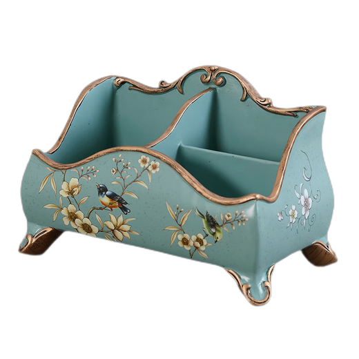 Caja de almacenamiento de sala de estar de estilo europeo Tabla de té de lujo TV móvil Control remoto Almacenamiento Oficina creativa 1047 Blue Warbler Blossom G Modelo 23*12.5*15 cm