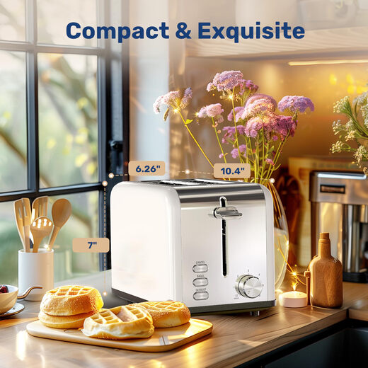 YSSOA 2-slice multifunctional toaster, 6-level adjustment, 3.8cm wide slot, transformer required, white, 1.5 inch-