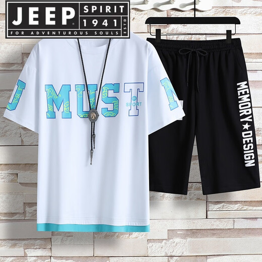 
JEEP SPIRIT trend short-sleeved T-shirt boy 12-15 years old junior high school students 13 teenagers sports suits 14 children's summer suits 826-5 black (short sleeves + shorts) M 160 (70-90Jin [Jin equals about 0.5 kg])