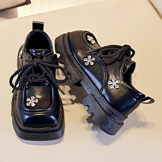 Sharp girls' leather shoes spring and autumn 2025 new children's princess loafers girls black soft sole performance shoes big children XC1608 black 26