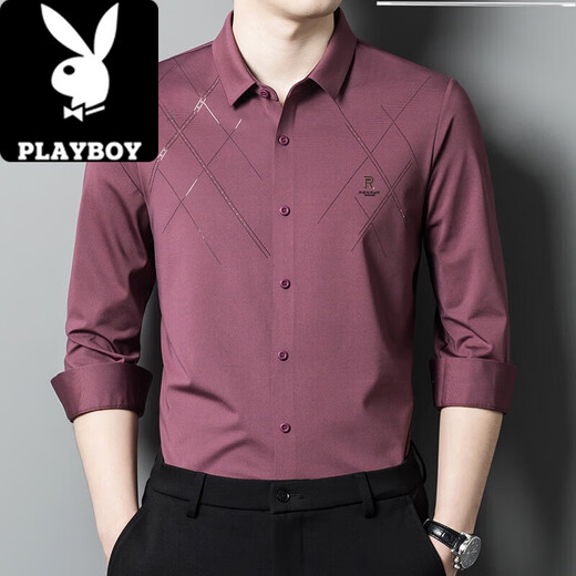 Playboy (Playboy) Camisa rosa para hombres Spring Long Spring and Autumn Groom Vestido de novia feliz Padre de padre tejido 6623 Red M 165 [110Jin [Jin iguala 0.5 kg]]