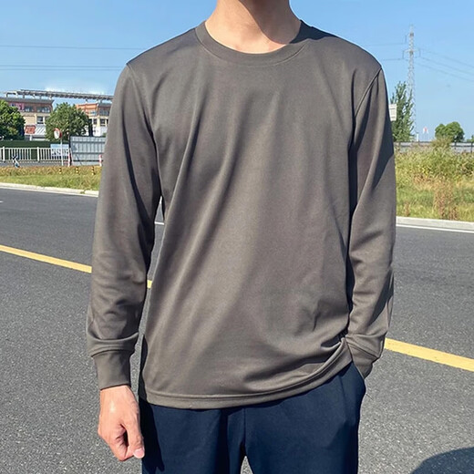 3013 Ji Hua Xin style long-sleeved physical training clothes round-neck reflective T-shirt men's spring and autumn physical long-sleeved quick-drying breathable gray green round-neck shirt - with reflective strips 180-185/92-96