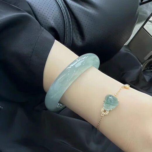 Laokeng Jade Bracelet Burmese Oil Green Floating Flower Jade Bracelet Female Imperial Concubine Bracelet Ice Type Light Green Jade Bracelet Women's No. 58