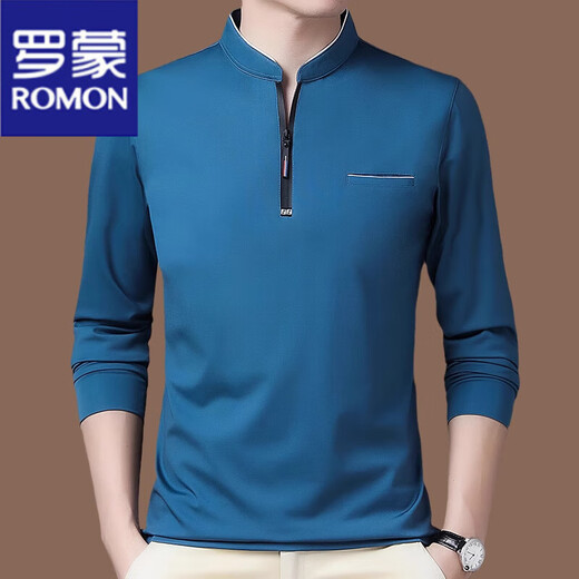 罗蒙（ROMON）纯棉长袖t恤男春秋季新款休闲简约卫衣纯色立领宽松打底衫上衣男 6625黑色 M 16590-120斤