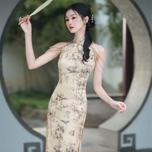 科多妙新款复古2025气质改良无袖中式晨袍日常长款年轻旗袍连衣裙女 WZ 9196 冰丝提花 XL