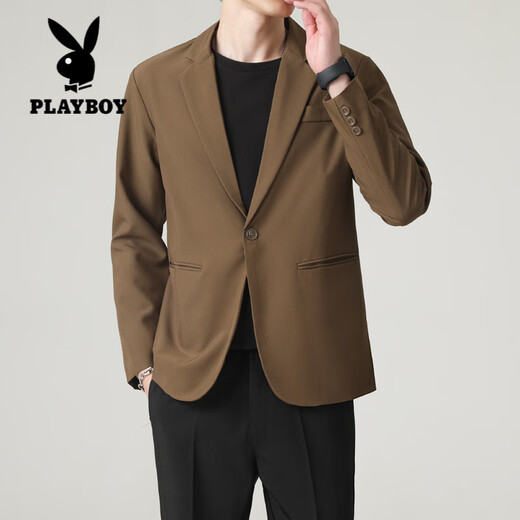 Playboy (PLAYBOY) non-iron shoulder pad small suit men's jacket spring and autumn Korean style loose business style casual suit top black L