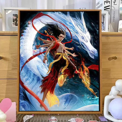 Nezha Pintura al óleo DIY NEZHA 2: Demon's No Sea Digital Pintura al óleo DIY Pintura a mano Color Ao Bing LL12138 30*40 cm Accesorios de marco interno de madera maciza de espesor