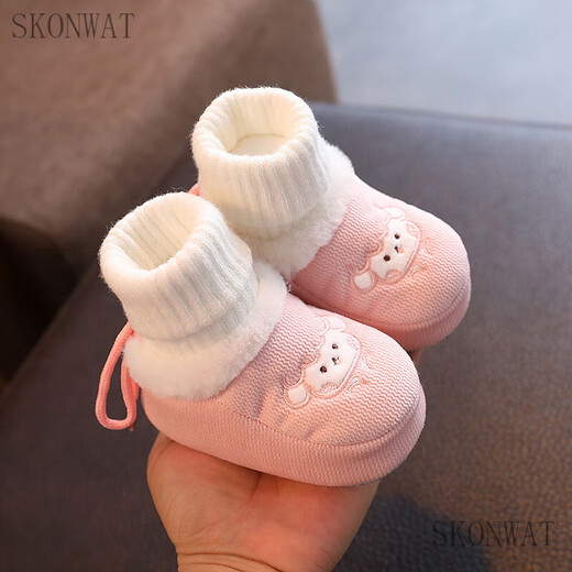 
SKONWAT soft sole boy and girl baby autumn and winter 6 months 0-1 year old autumn and winter baby shoes, socks, cotton shoes, non-slip and fleece 2 blue size M