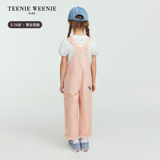 Teenie Weenie Kids 25 years new style retro modern denim suspender trousers for boys and girls, blue floral gray 150 cm