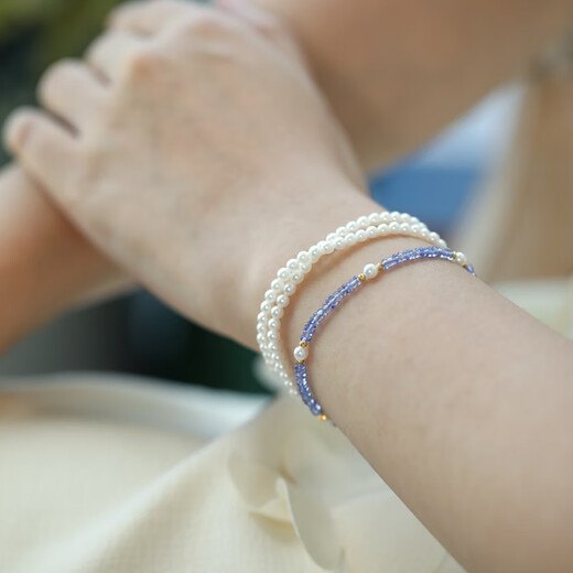 Kechuweijia lavender. Natural tanzanite + Japanese Akoya pearl necklace bracelet 18K gold spot/gold/single bead necklace/full length about 38+5c