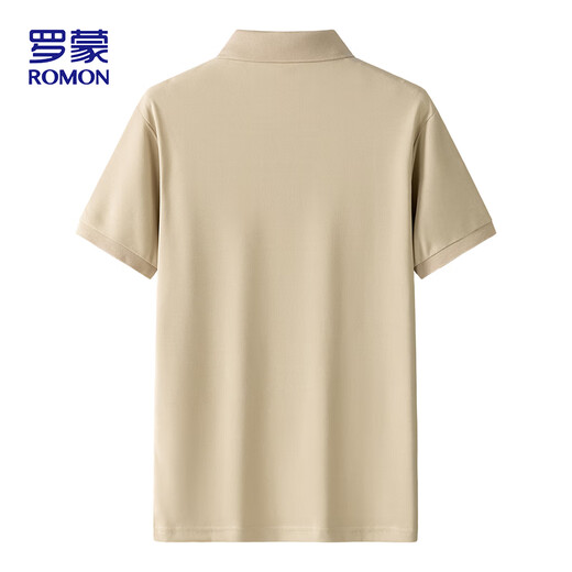 Romon kurzärmeligte T-Shirt für Herren Summer Business Casual Atmable Polo Kragen Basishemd Top für Männer BL86 Khaki XL