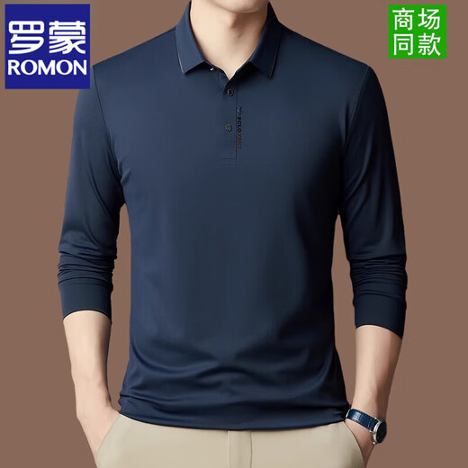 罗蒙（ROMON）长袖t恤男春秋2025新款男士夏季薄款免烫抗皱休闲polo打底衫 绿色【3878】 3XL 185 【175-185斤】