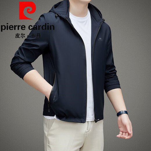 Pierre Cardin Spring and Autumn New Hooded Jacket Men's Middle-aged and Elderly Dad Jacket Business Versatile Casual Top Blue M-3527 L 175 110-125Jin Jin equals 0.5 kg