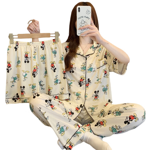 Nanjiren estilo coreano estilo insignia linda primavera y verano para mujeres set de tres piezas de manga corta dibujos animados Mickey Donald Duck Home Relling KK14109# M [sugerido 80-100Jin [Jin equivale a 0.5 kg]]]