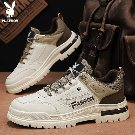 Playboy (PLAYBOY) Men's Shoes Men's 2025 Autumn and Winter Low-top Sneakers Men's Versatile Fashion Casual Martin Shoes Beige 42