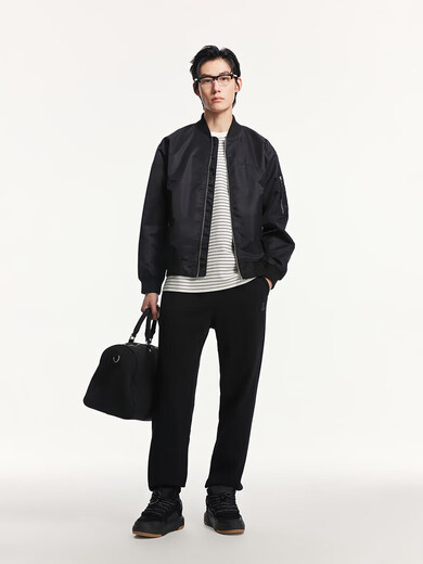 JACK&JONES new spring and summer fashionable commuting simple versatile and comfortable solid color pure cotton sports sweatpants straight casual pants for men E40 black-legged M is too large, it is recommended to take one size smaller