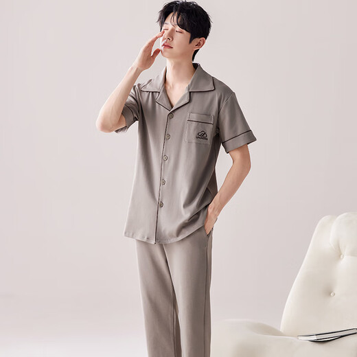 雅鹿睡衣男纯棉夏季2025年新款夏天全棉男士大码可外穿家居服套装 NSALM-LMSJ9215 3XL (建议175-195斤)