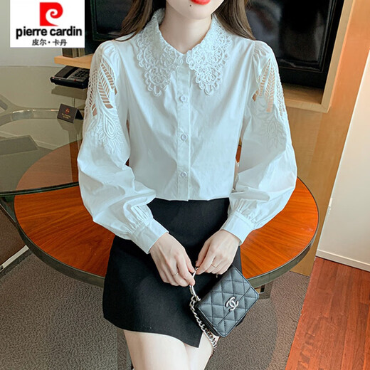 
Piercadian embroidered cotton shirt for women 2025 autumn new fashion embroidered white shirt loose versatile long-sleeved top CY9227 White M [Suggested 96-110Jin [Jin equals 0.5 kg]]