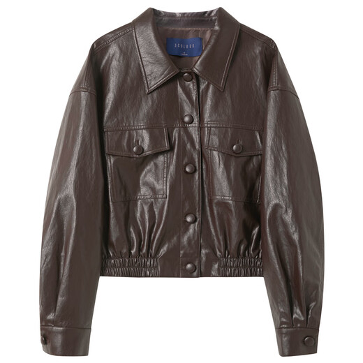 Three Color [Same Model in Song Yi] 2025 Autumn PU Leather Jacket Lapel Loose Rotary Sleeve Top Leather Jacket M Coffee L 165/88A