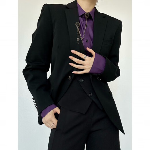 
Xinghelai black suit vest handsome men and women neutral style gun neck slim vest suit horse clip jacket men black M