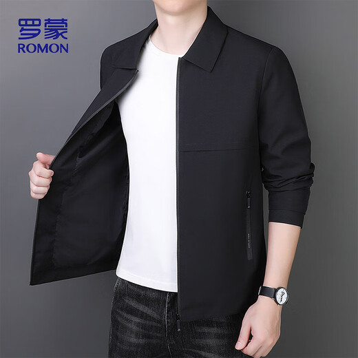 罗蒙（ROMON）外套男士春秋季商务休闲翻领上衣时尚干部行政夹克男装MK73黑色3X