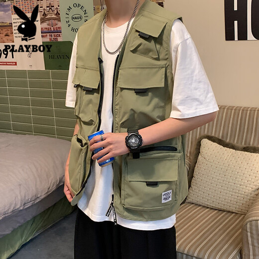 花花公子（PLAYBOY）工装战术马甲男女美式高街潮牌机能风多口袋嘻哈宽松百搭背心外套 黑色 S