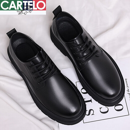 CARTELO crocodile casual leather shoes for men genuine leather 2025 new spring and autumn British style business formal wear big head suit wedding shoes for men black four seasons 41