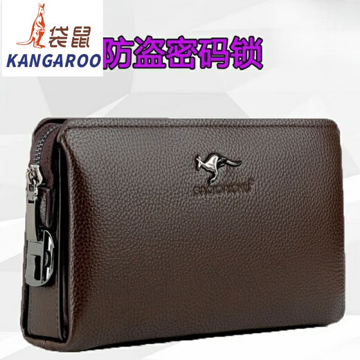 Kangaroo Password Pack 2025 New Men's Clutch Hands-Hand Anti-theft Password Lock Husband Large Capacity Wallet Men's Long Style Bag Flagship-Brown Password Lock Gathering Pack