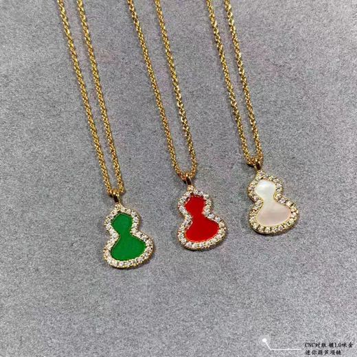Youshu star's same style double gourd necklace for women 18k gold red and white fritillary green pendant clavicle chain medium rose gold red agate