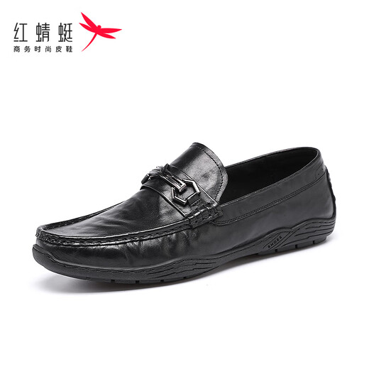 红蜻蜓牛皮豆豆鞋男鞋套脚皮鞋男士商务休闲鞋男乐福鞋WLA150591黑色40